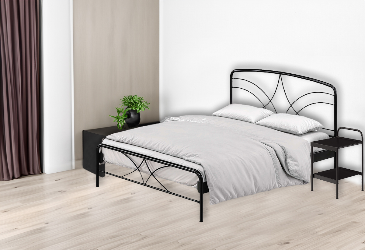 Το κομοδίνο δίπλα από ένα κρεβάτι.